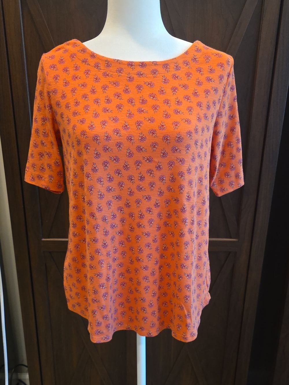 J. Jill Pima Slub Elbow Sleeve Orange Printed Tee